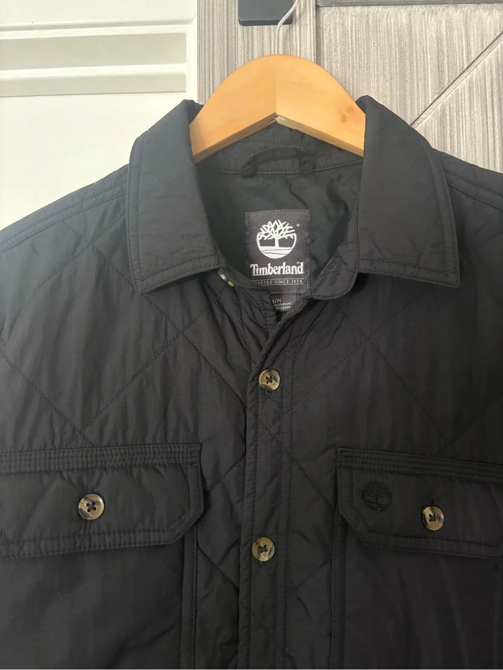 Timberland Quilted Black Button-Front Shirt Jacket Shacket Men’s Size Medium